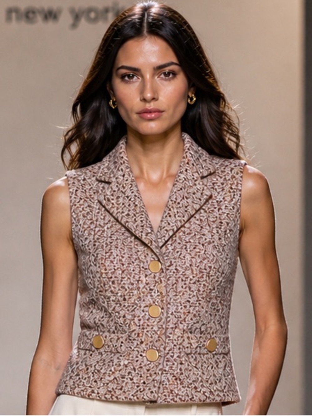 Udel New York Tweed Vest XS Sleeveless Blazer Gold Buttons Chic